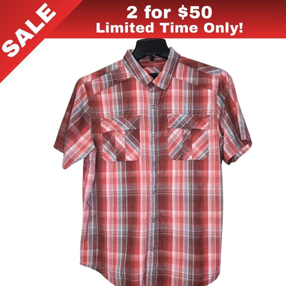 [Sale: 2 for $50!] Prana Plaid Snap-Button Shirt – Size Large 0105 - Picture 1 of 11
